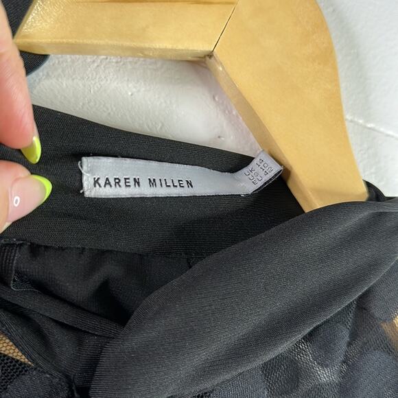 KAREN MILLEN Black Mesh Polka Dot Below Knee Polyester Long Sleeve Dress Size 10 - Picture 8 of 11